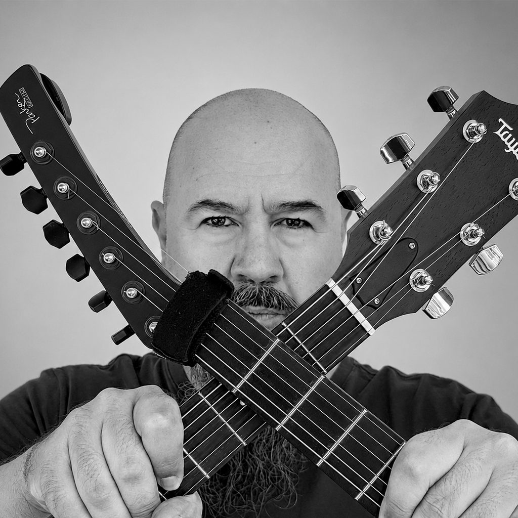 Marios Vlachos with guitars